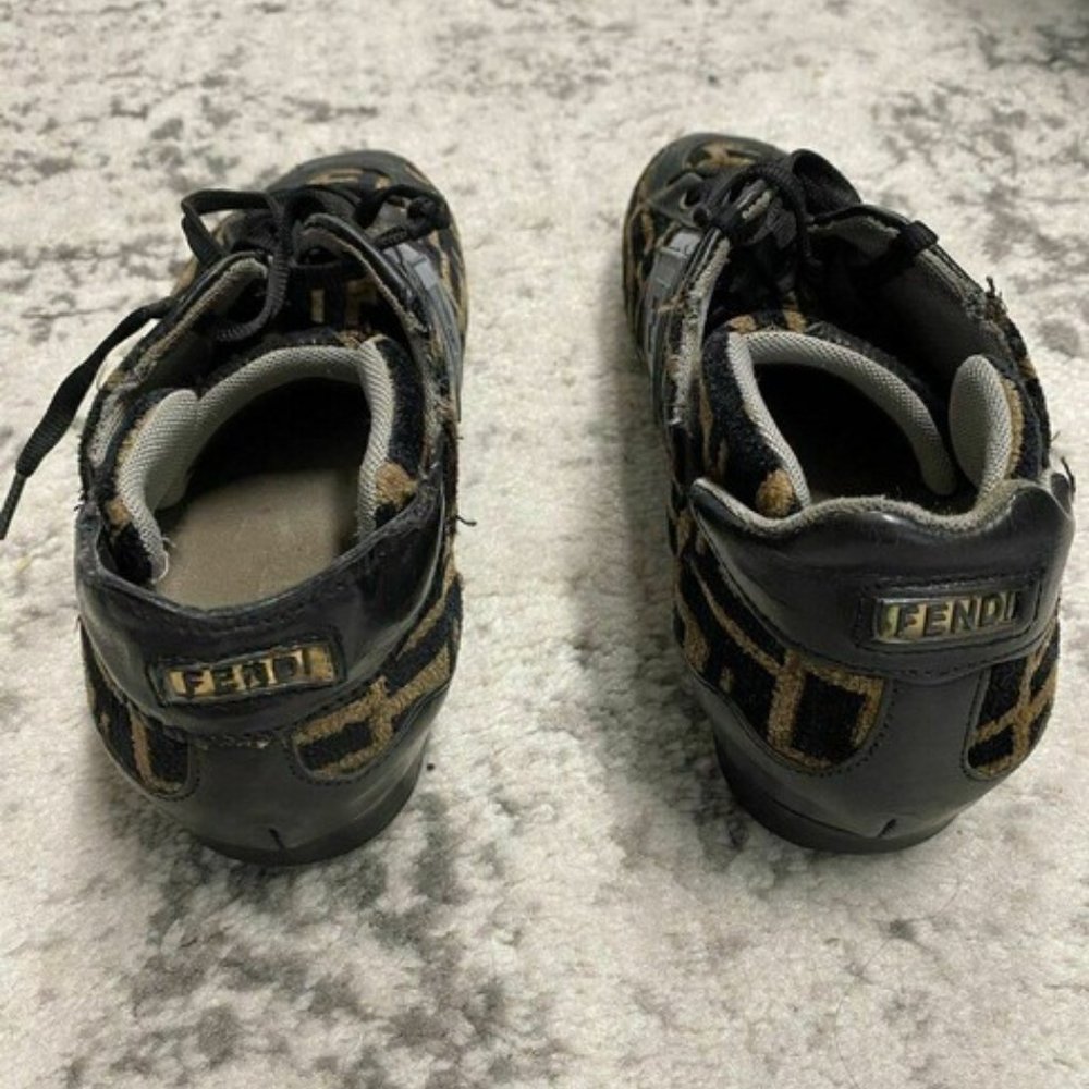 Fendi Tobacco Zucca Print Faux Fur Sneakers - Picture 7 of 11